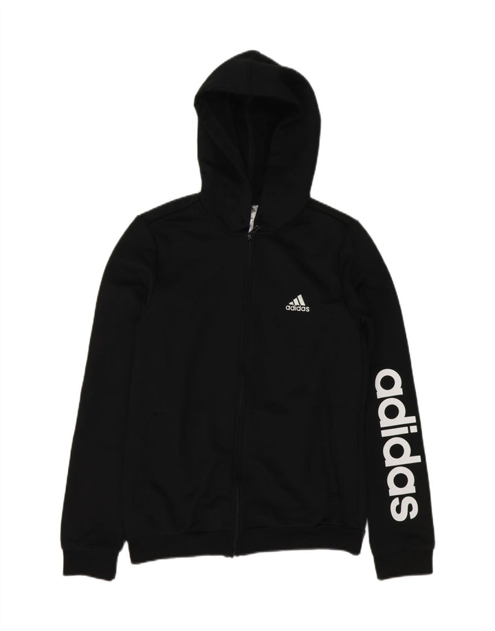 ADIDAS Womens Graphic Zip Hoodie Sweater UK 12/14 Medium Black Polyester Vintage Adidas and Second-Hand Adidas from Messina Hembry 