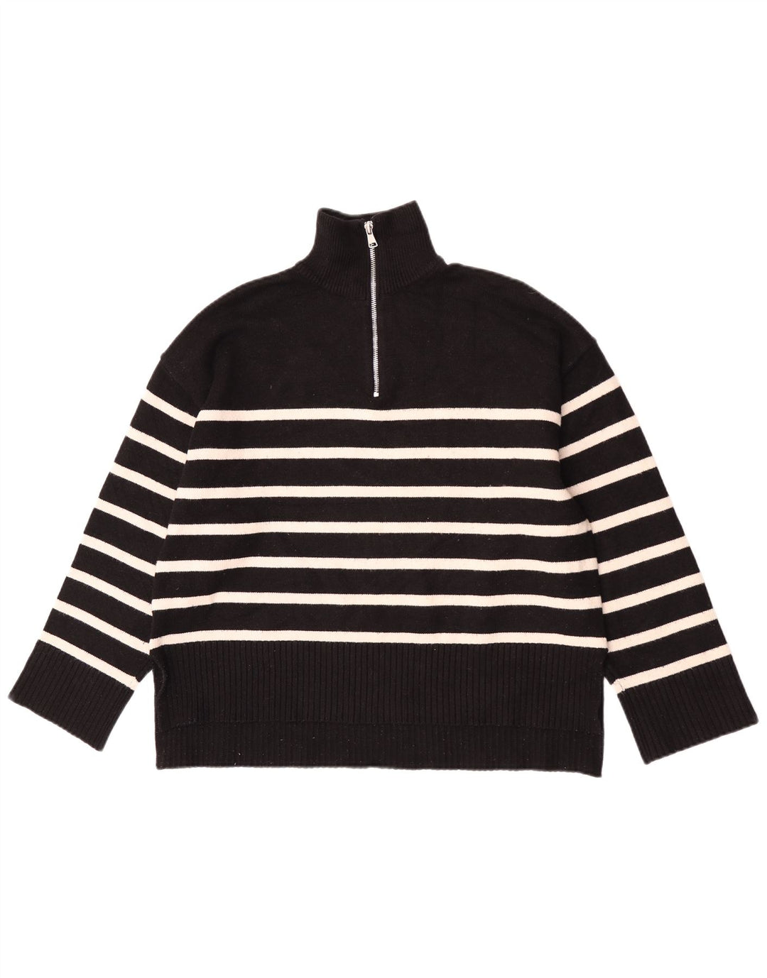 Maglione Zara da donna oversize con collo e zip UK 10 piccolo a righe nere
