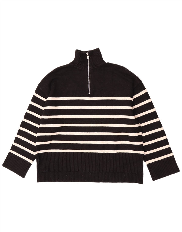 Maglione Zara da donna oversize con collo e zip UK 10 piccolo a righe nere