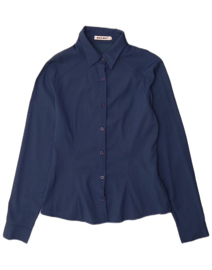 Camicia da donna vintage UK 12 cotone blu navy medio
