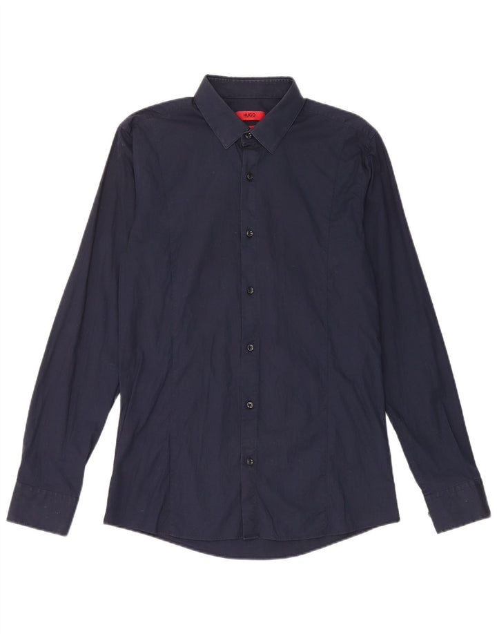 Camicia slim fit da uomo Hugo Boss piccola in cotone blu navy