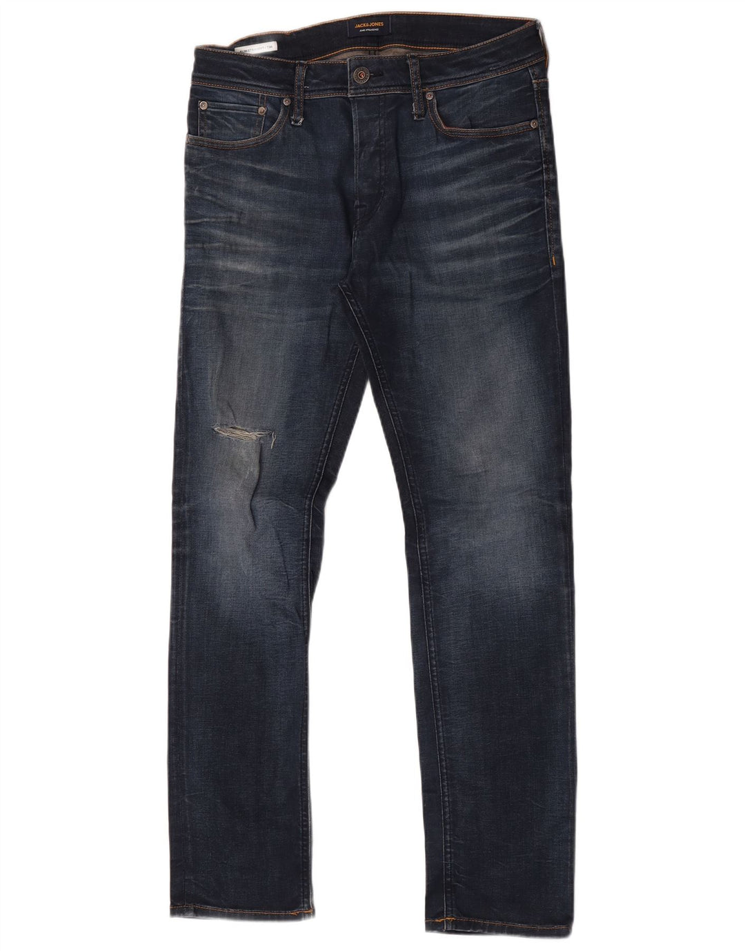 Jack & Jones Uomo Tim Distressed Slim Jeans Dritti W30 L32 Blu Navy
