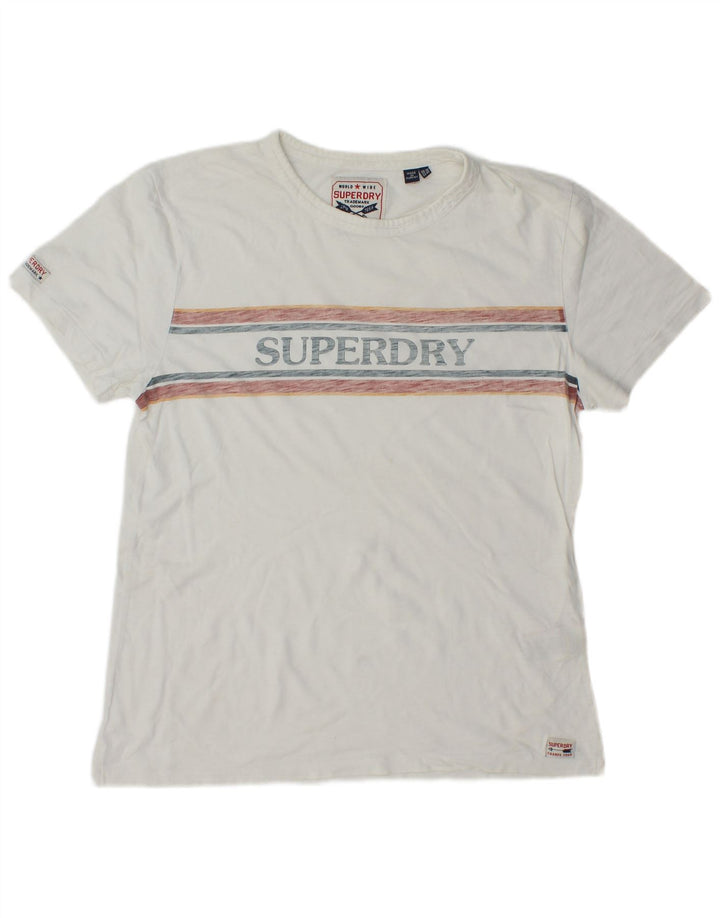T-shirt grafica da donna Superdry Top UK 14 grande cotone bianco