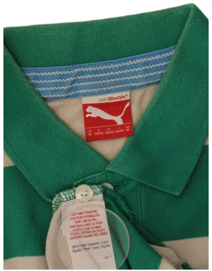 Polo da uomo Puma in cotone a righe verde medio