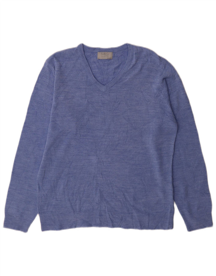 Maglione maglione con scollo a V da uomo Marks & Spencer blu medio