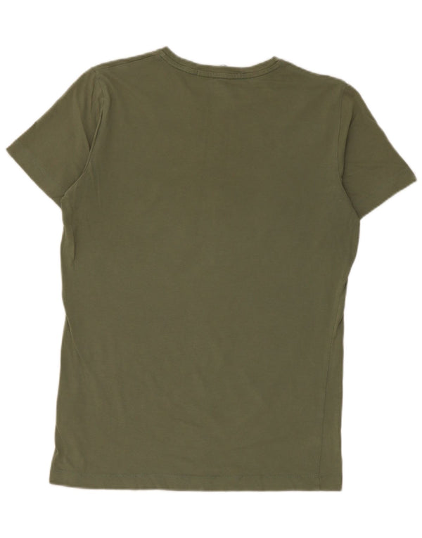 Calvin Klein Jeans T-shirt grafica da donna Top UK 10 Small Cotone kaki