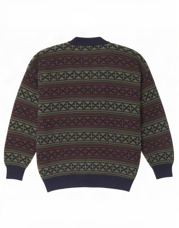 Maglione cardigan da uomo vintage XL lana Fair Isle blu navy
