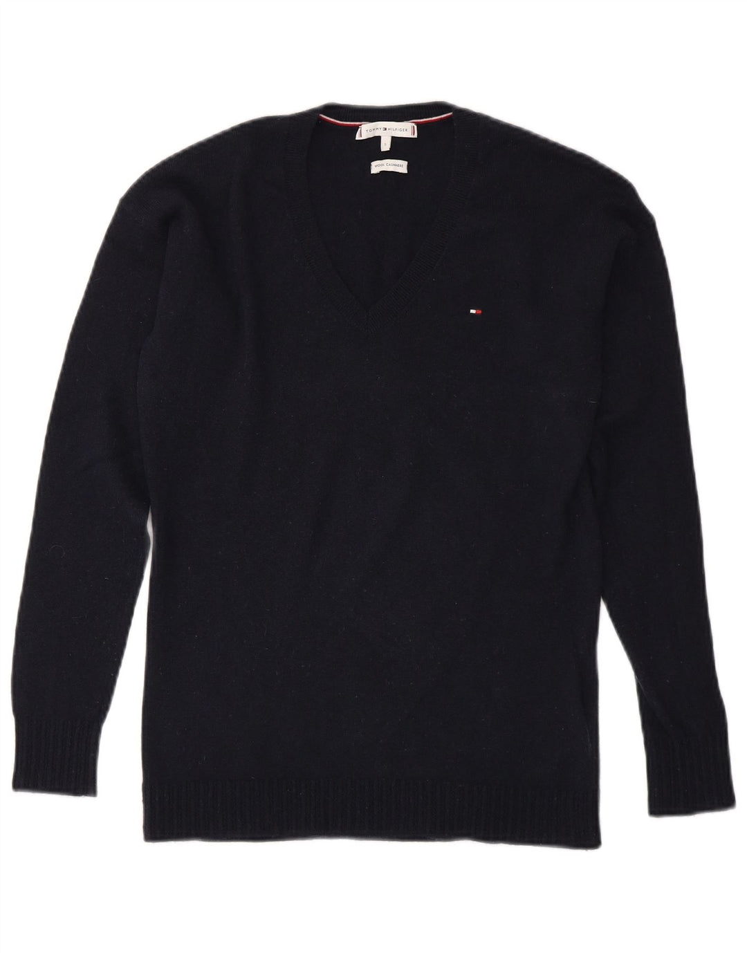 TOMMY HILFIGER Maglione da uomo con scollo a V piccolo in lana blu navy