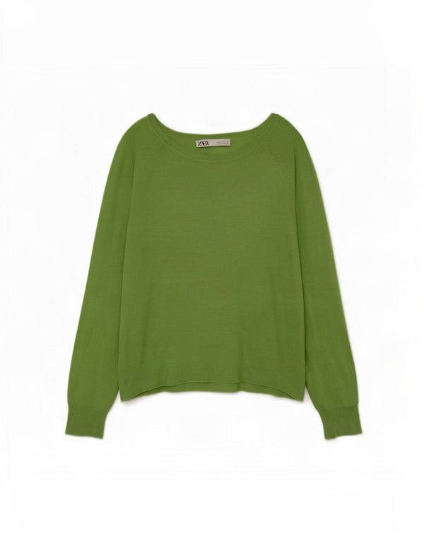 Maglione maglione oversize con scollo a barca da donna Zara UK 10 piccolo viscosa verde