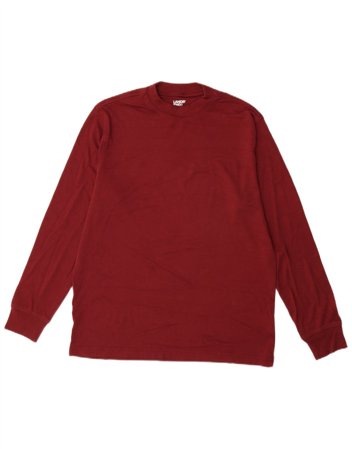 Top da uomo Lands End a maniche lunghe in cotone bordeaux medio