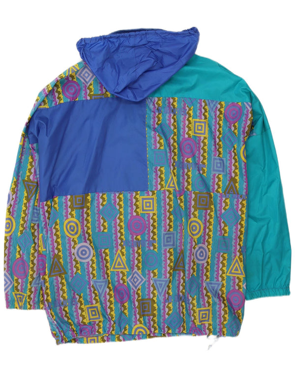 Vintage Mens Hooded Anorak Rain Jacket UK 44 2XL Multicoloured Geometric