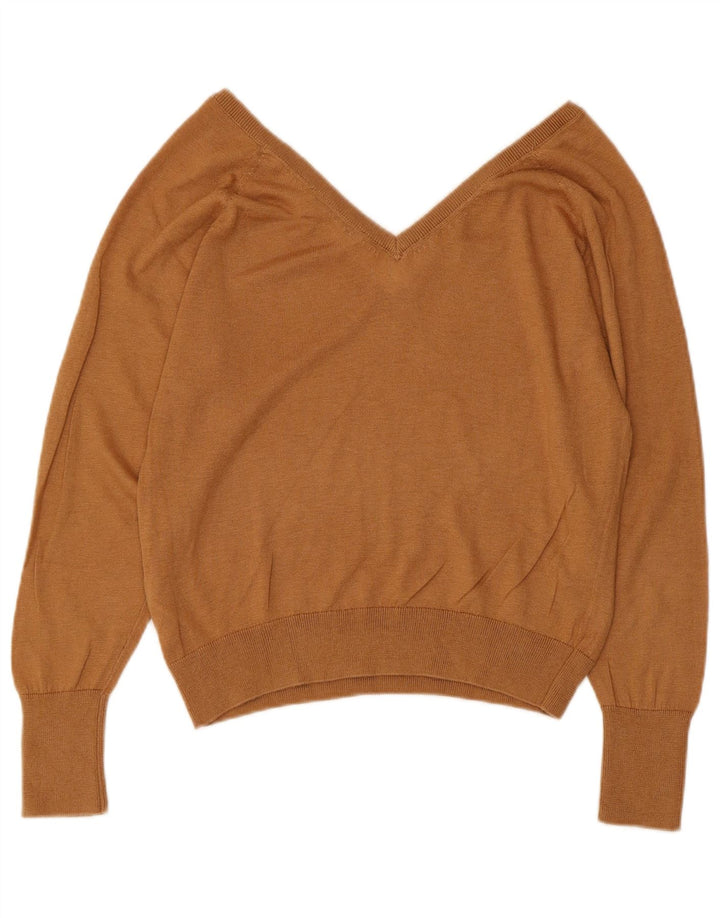 Maglione Zara da donna con scollo a V UK 10 piccolo Lyocell marrone