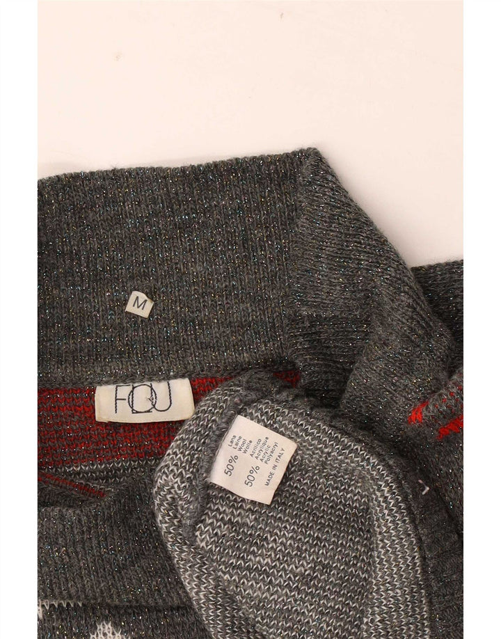 Flou Donna Maglione Dolcevita con Collo Alto UK 14 Grigio Medio Geometrico