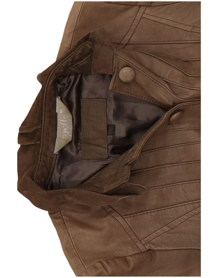 Giacca in pelle corta da donna vintage UK 10 piccola beige