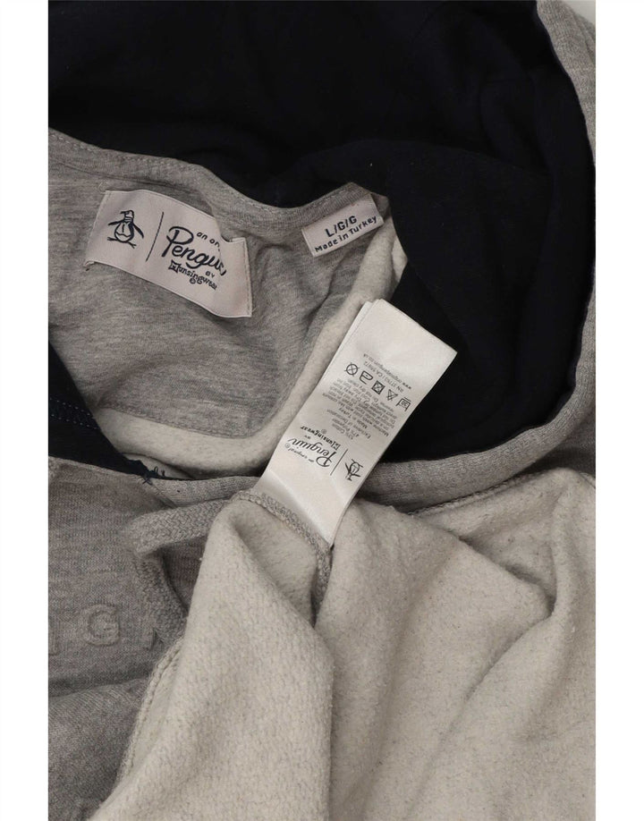 Felpa con cappuccio grafica da uomo Penguin, grande cotone grigio