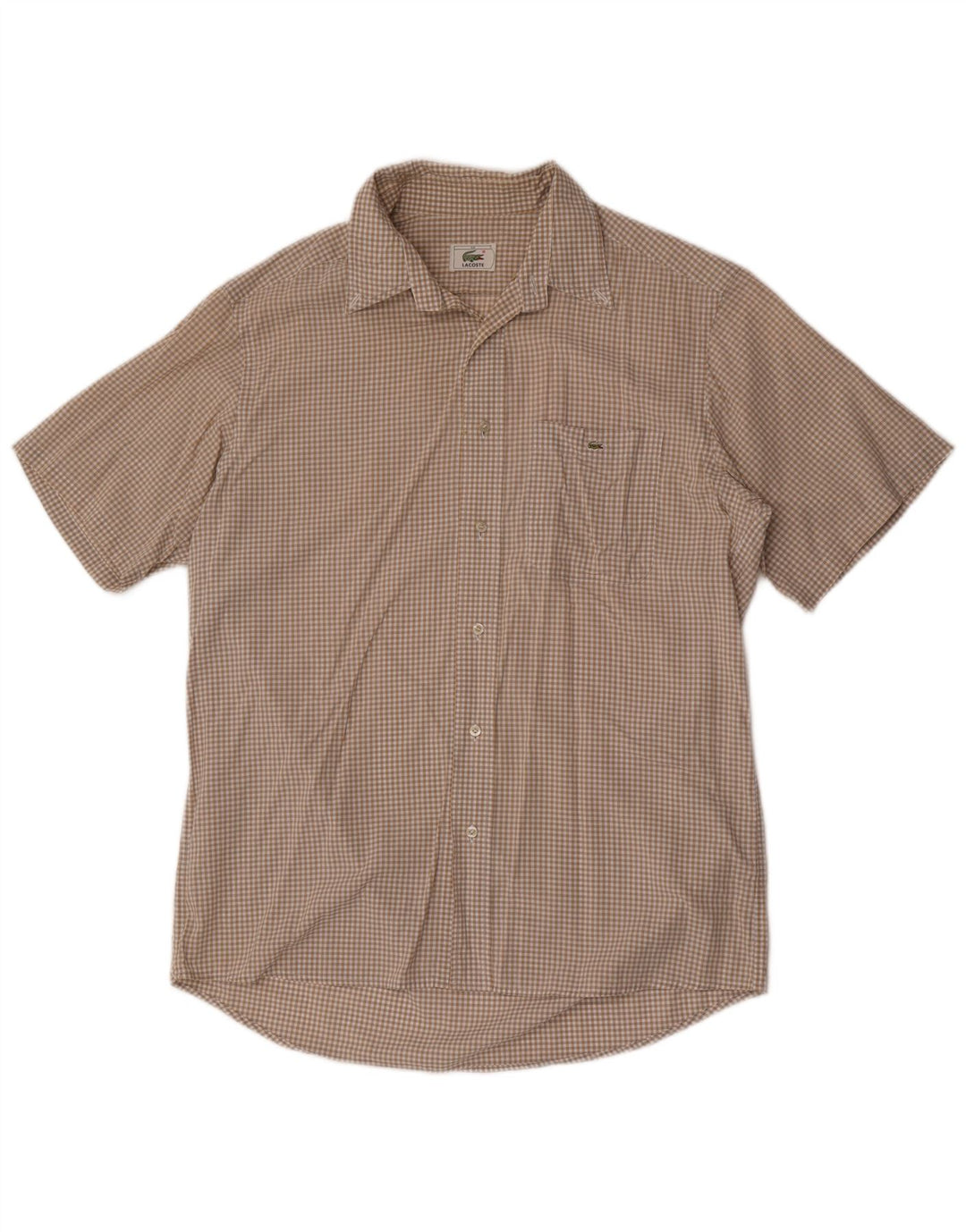 Camicia a maniche corte da uomo Lacoste taglia 40 cotone a quadri beige medio