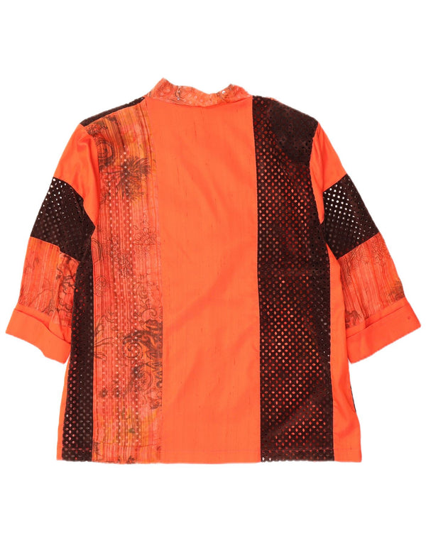 Camicetta vintage da donna con maniche a 3/4 UK 14 Paisley arancione medio
