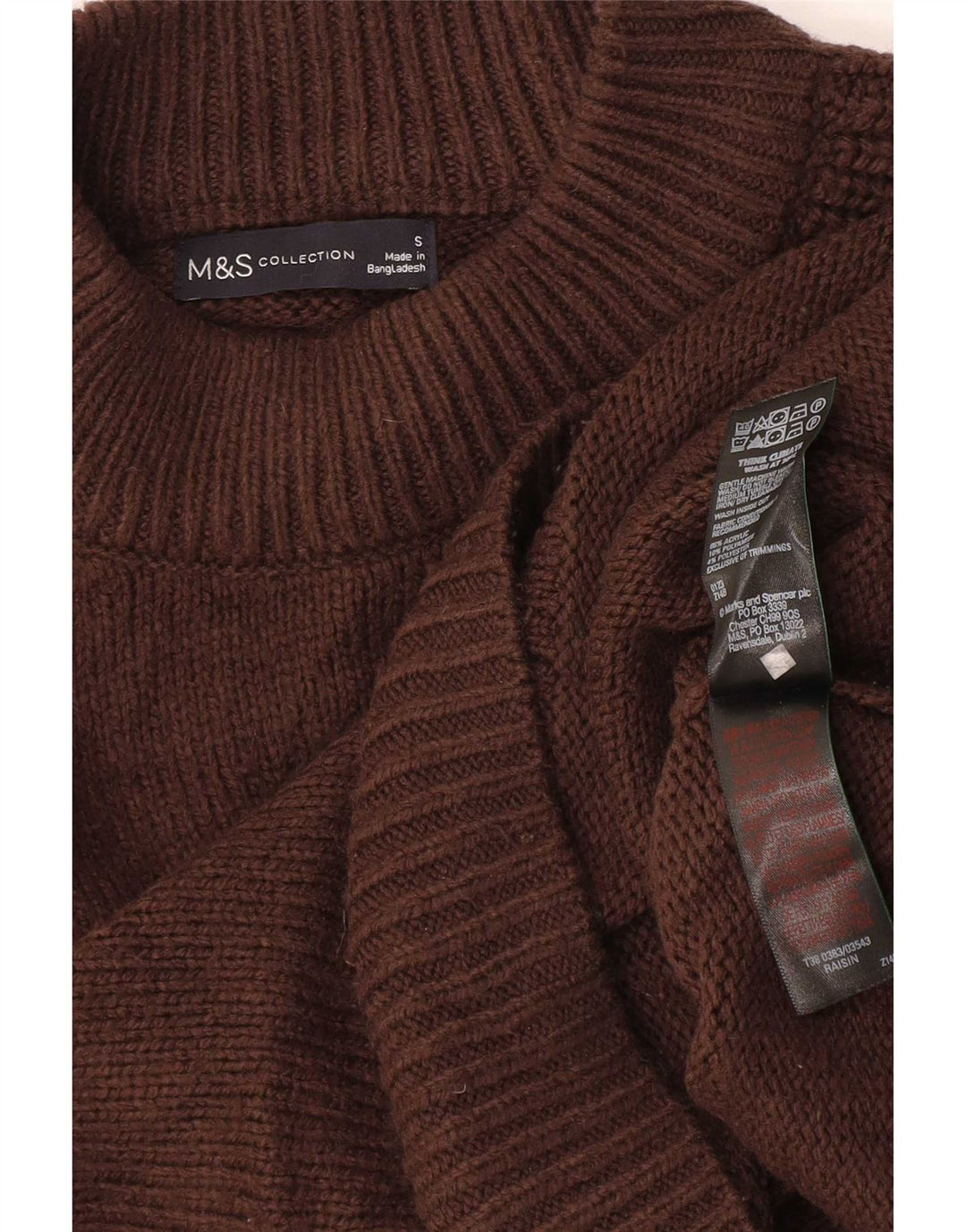 Maglione maglione a collo alto da donna Marks & Spencer UK 10 piccolo acrilico marrone