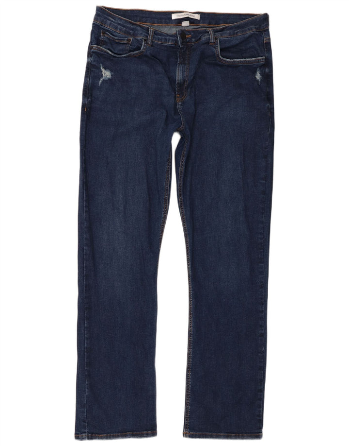 Jeans dritti invecchiati da uomo Calvin Klein IT 48 medio W38 L33 blu navy