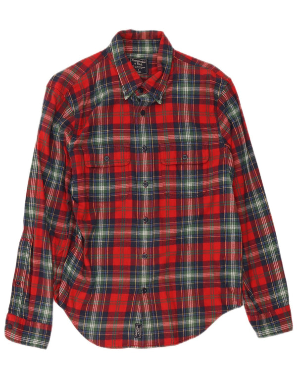 Abercrombie & Fitch Camicia di flanella da uomo in cotone a quadri rossi piccoli