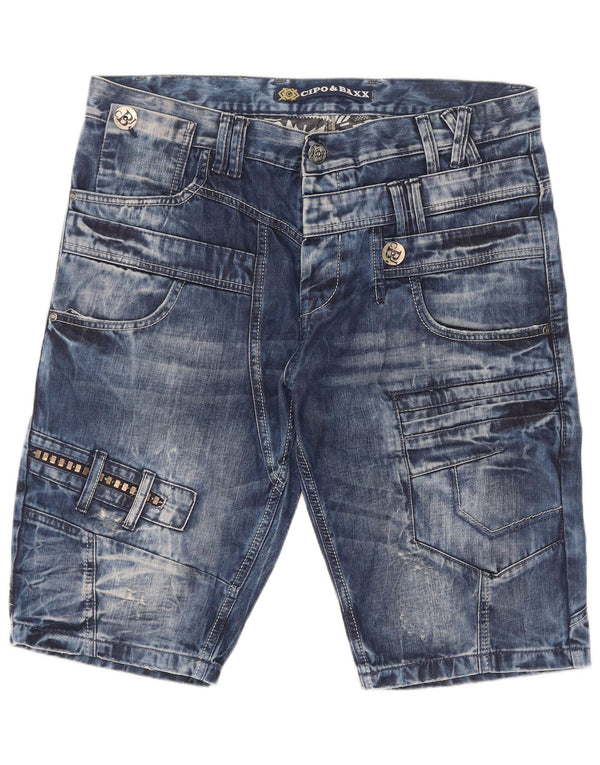 Pantaloncini di jeans cargo da uomo Cipo e Baxx W36 di grandi dimensioni in cotone blu