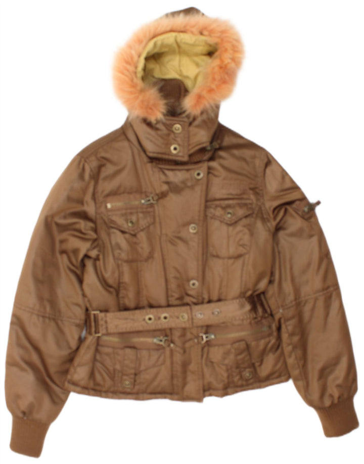 Giacca imbottita con cappuccio da donna Phard UK 12 Poliestere marrone medio