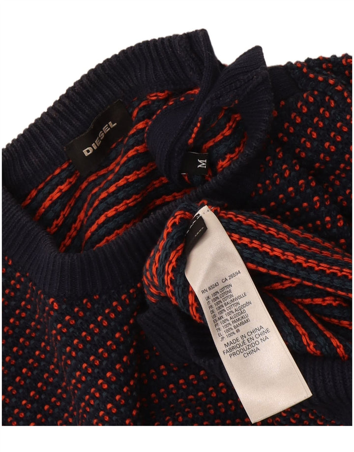 Maglione maglione girocollo da uomo Diesel in cotone a righe medie blu navy