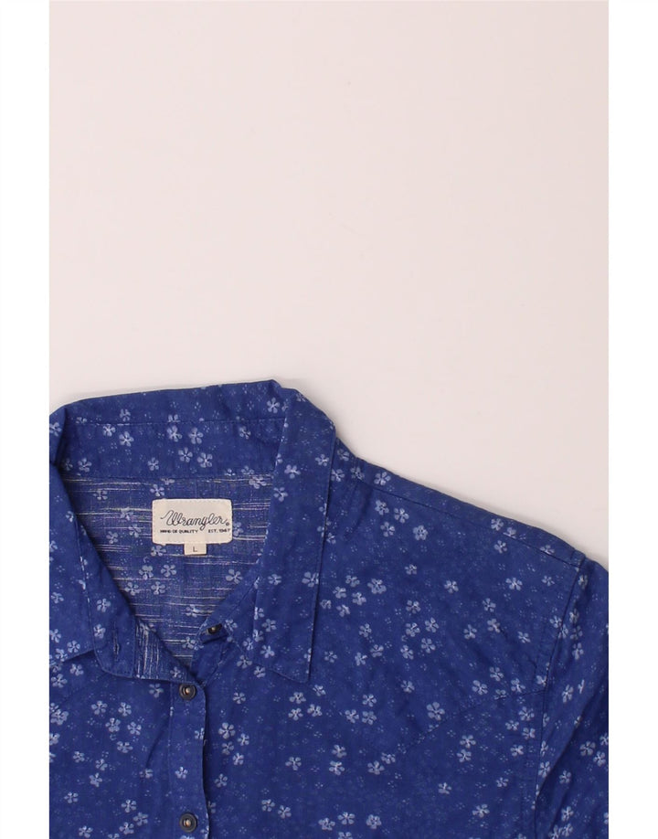 WRANGLER Womens Regular Shirt UK 14 Large Blue Floral Cotton Vintage Wrangler and Second-Hand Wrangler from Messina Hembry 