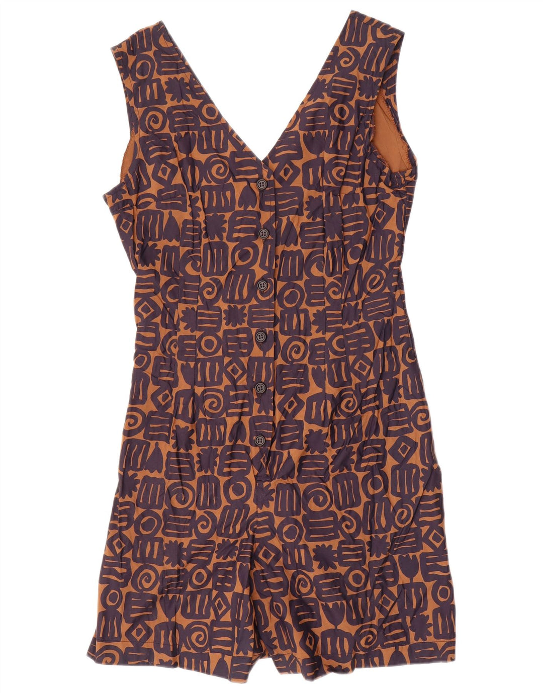 Tutina corta da donna vintage senza maniche IT 46 Large in viscosa geometrica marrone