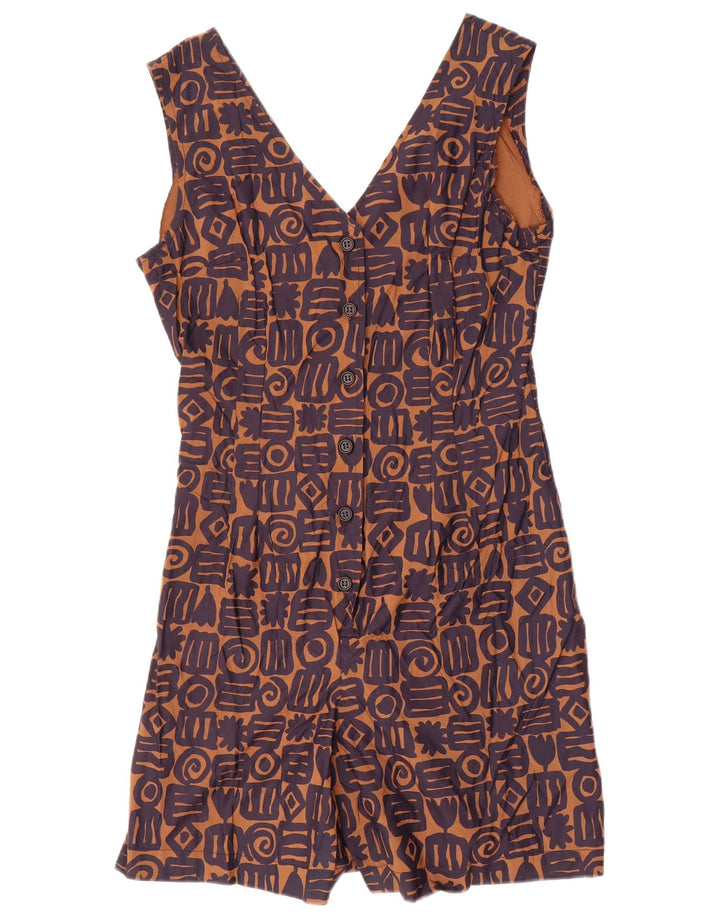 Tutina corta da donna vintage senza maniche IT 46 Large in viscosa geometrica marrone
