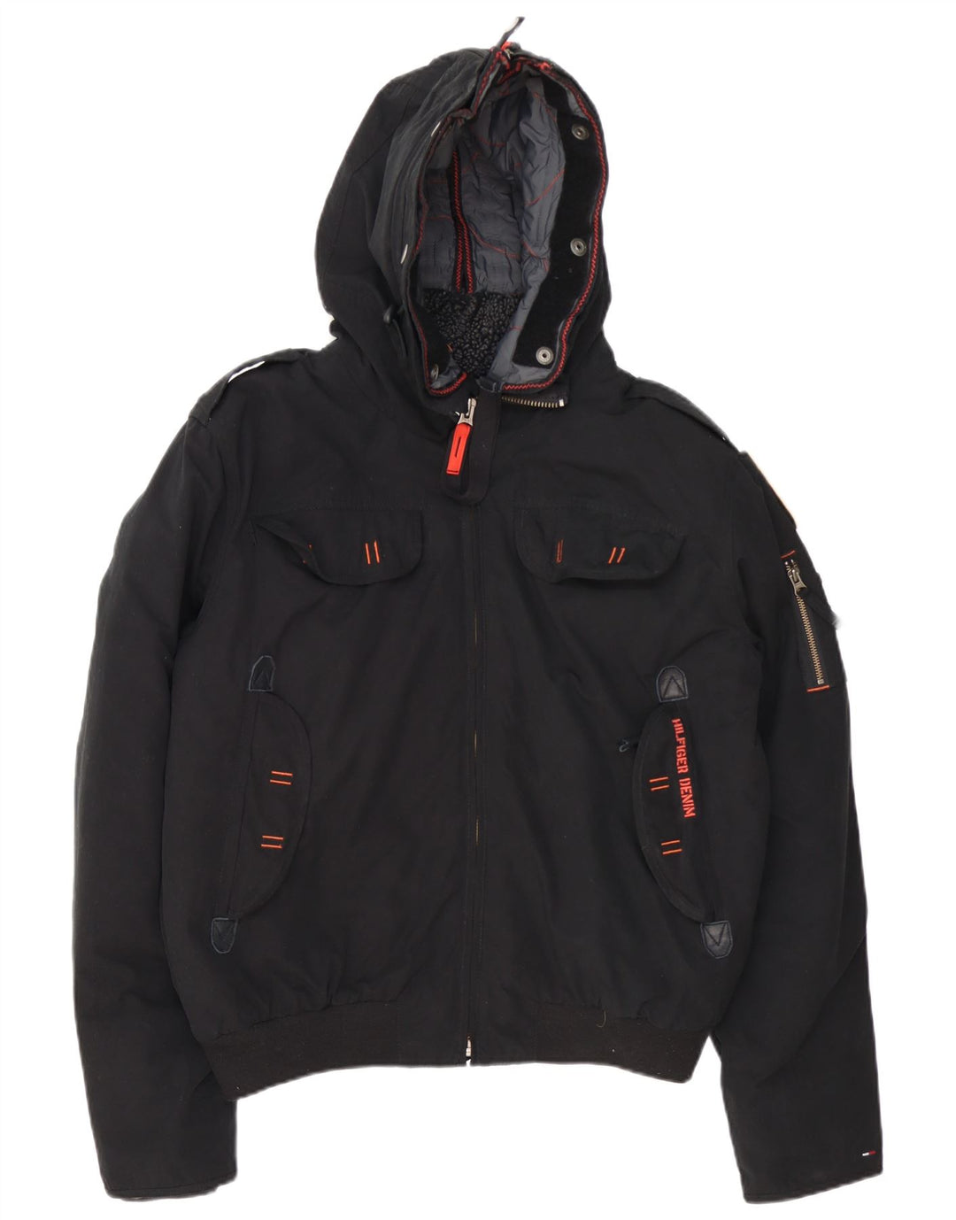 Tommy Hilfiger Uomo Bomber con cappuccio Denizen UK 42 XL Poliestere nero