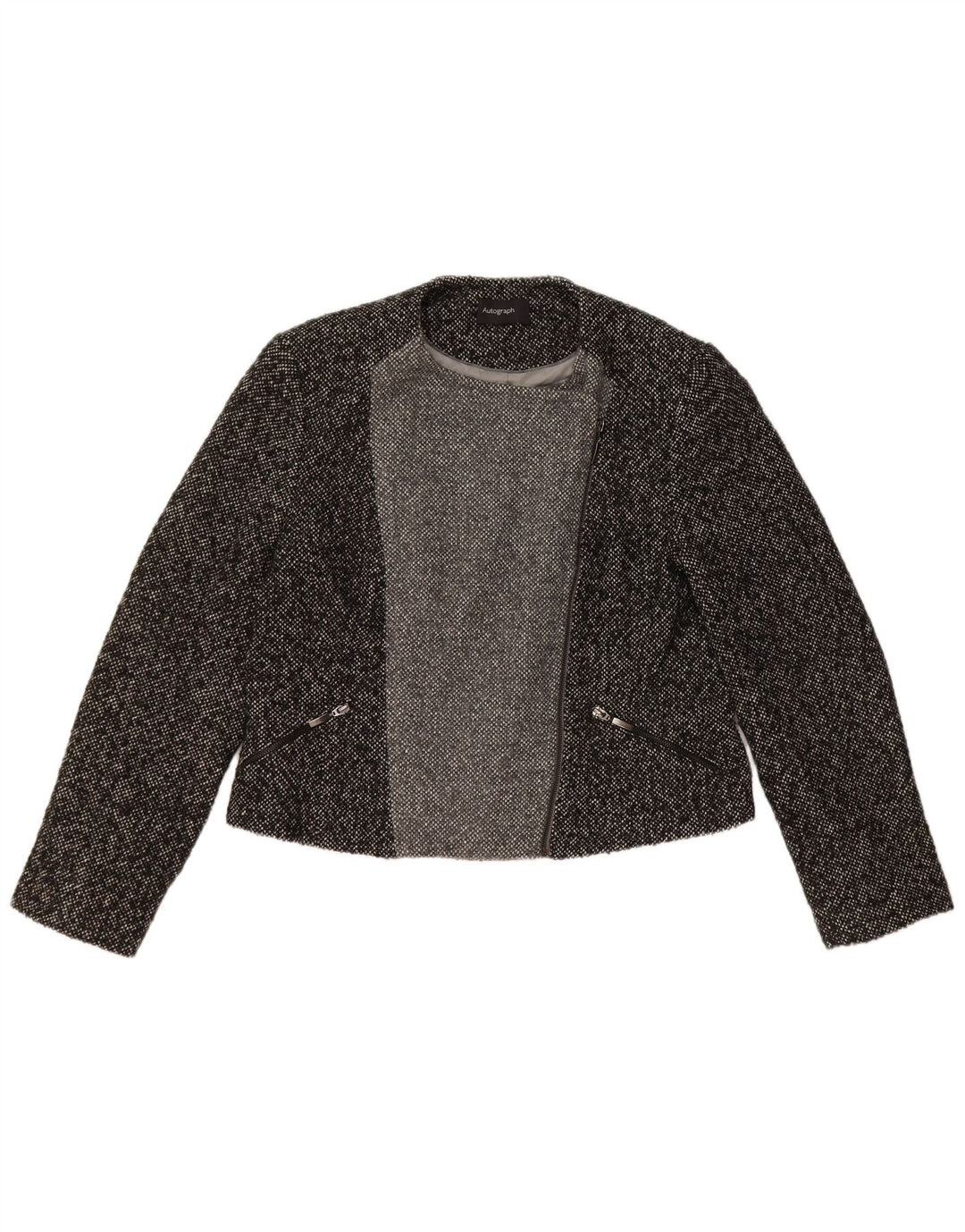 Giacca blazer autografa da donna Marks & Spencer UK 16 grande grigia chiazzata