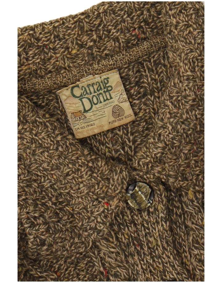 CARRAIG DONN Maglione cardigan da donna UK 14 Lana screziata color kaki medio