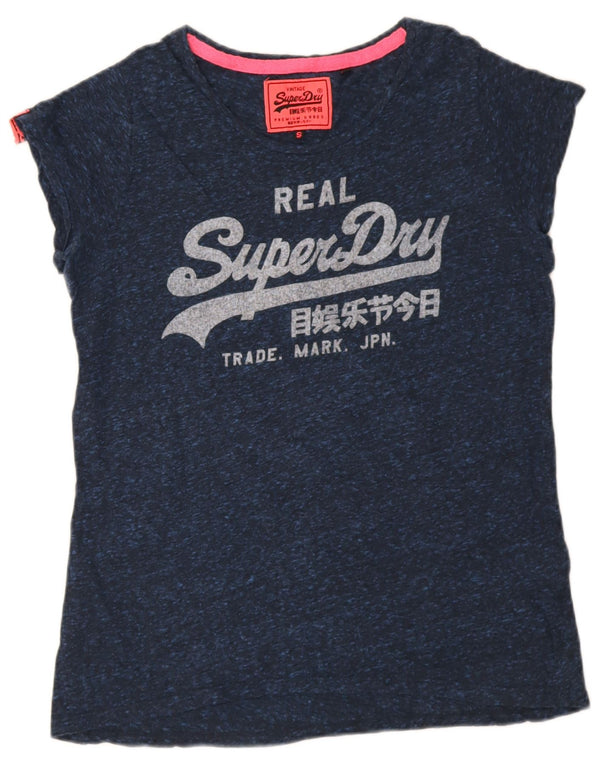 T-shirt grafica da donna Superdry Top UK 10 Small Blu Navy Cotone