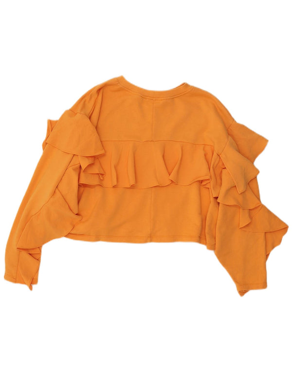 Top corto da donna Zara con volant sul davanti, manica lunga, UK 16, grande, cotone giallo