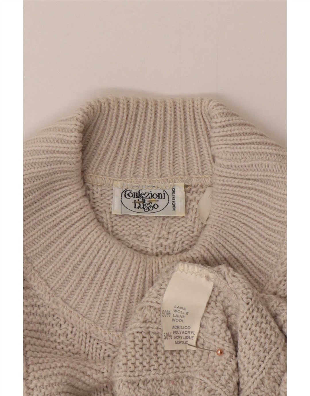 Confezioni Di Lusso Maglione Maglione Uomo Collo Alto Lana Beige Medio