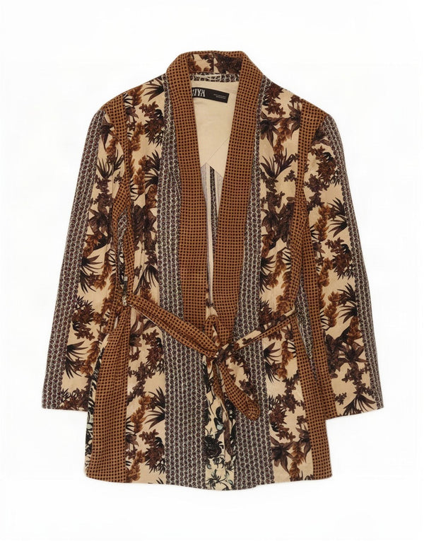 Top cardigan da donna Zara UK 12 Viscosa floreale marrone medio
