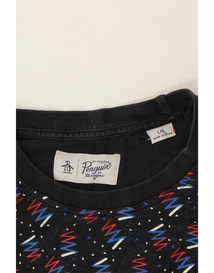 PENGUIN Mens Graphic T-Shirt Top Large Black Geometric Cotton Vintage Penguin and Second-Hand Penguin from Messina Hembry 