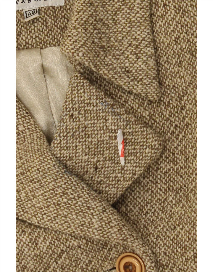 Cappotto doppiopetto vintage da donna IT 48 XL Lana screziata kaki