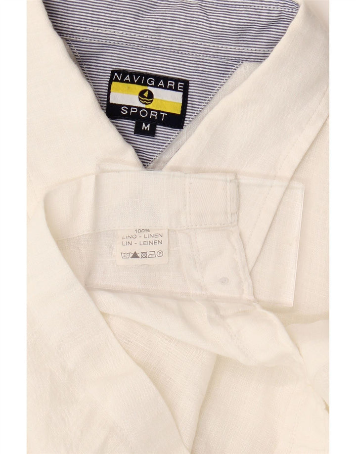 NAVIGARE Mens Short Sleeve Shirt Medium White Linen