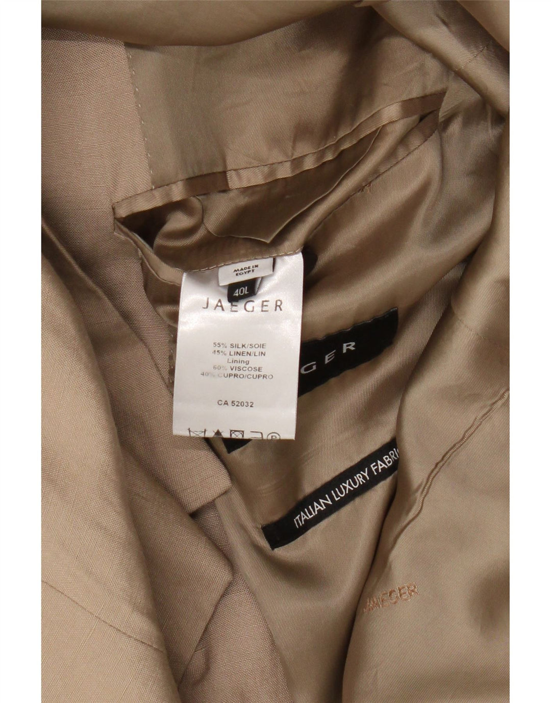 Giacca blazer da uomo a 2 bottoni Jaeger UK 40 grande seta beige