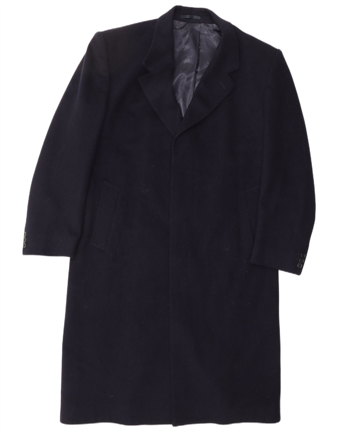 CROMBIE Cappotto da uomo UK 40 Large Blu Navy in lana vergine classico