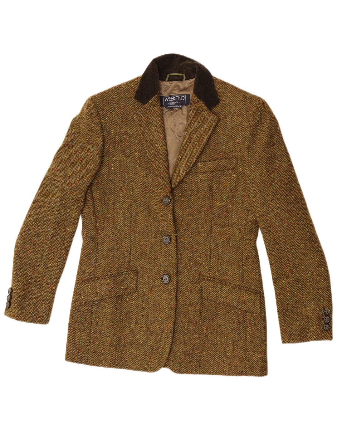 Giacca blazer a 3 bottoni da donna Max Mara UK 10 piccola spina di pesce kaki