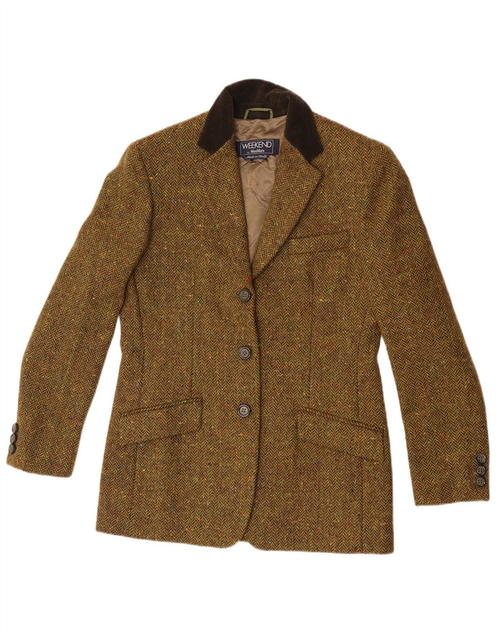 Giacca blazer a 3 bottoni da donna Max Mara UK 10 piccola spina di pesce kaki