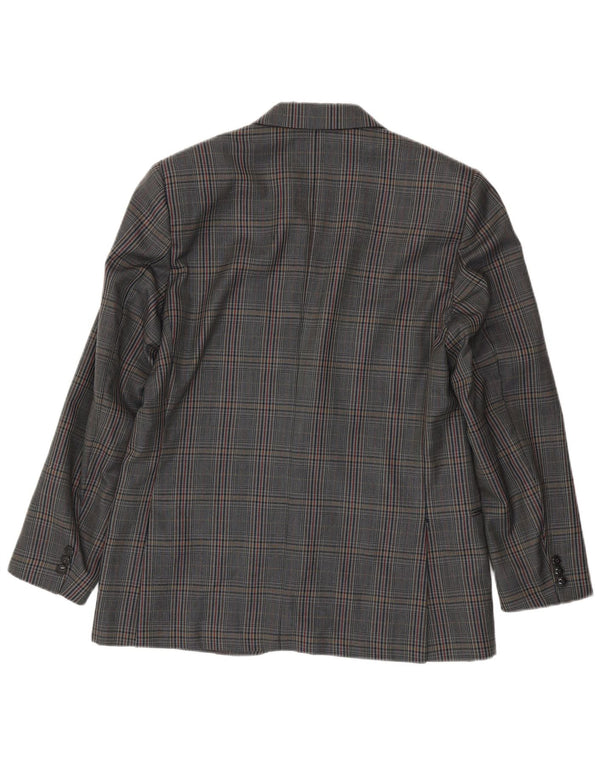 Giacca blazer vintage da uomo a 2 bottoni IT 50 grande lana vergine a quadri grigi