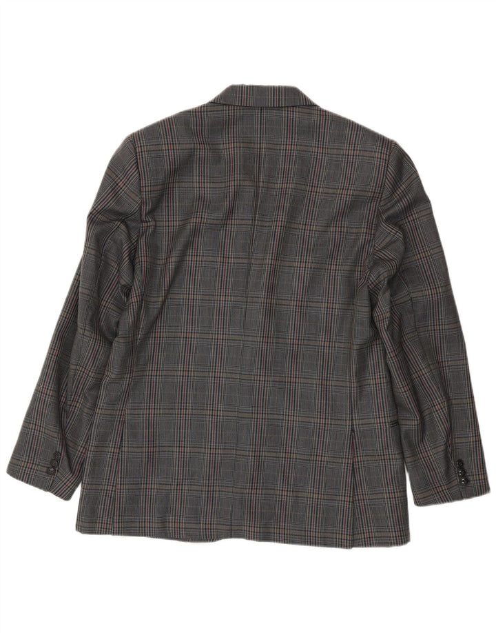 Giacca blazer vintage da uomo a 2 bottoni IT 50 grande lana vergine a quadri grigi