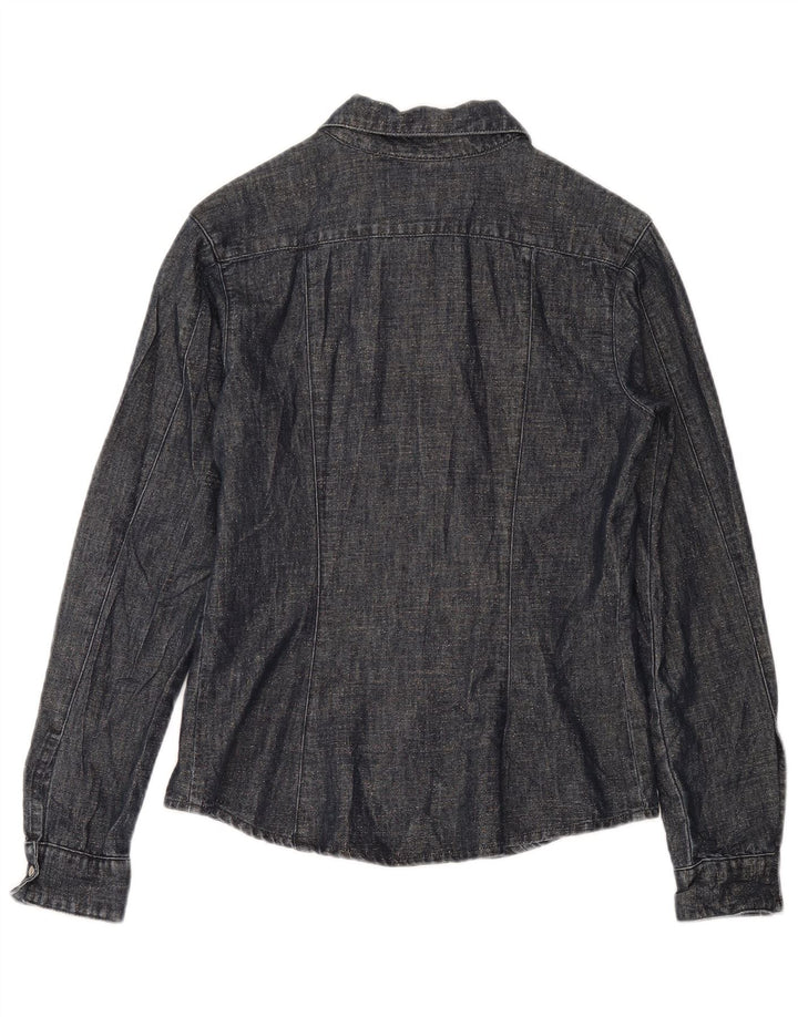 Camicia da donna vintage UK 12 blu navy medio