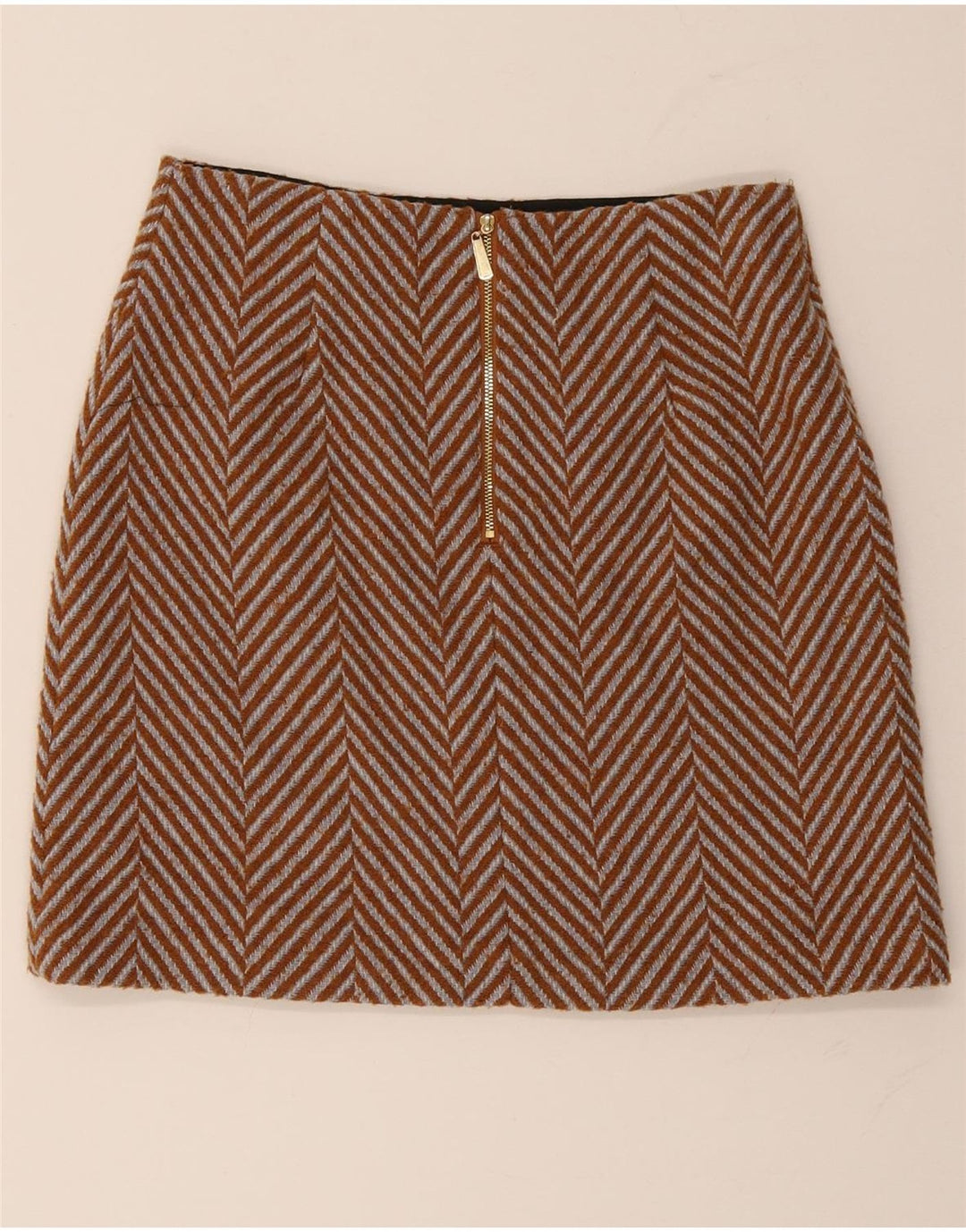 Minigonna da donna Marks & Spencer UK 10 piccola W30 marrone a spina di pesce