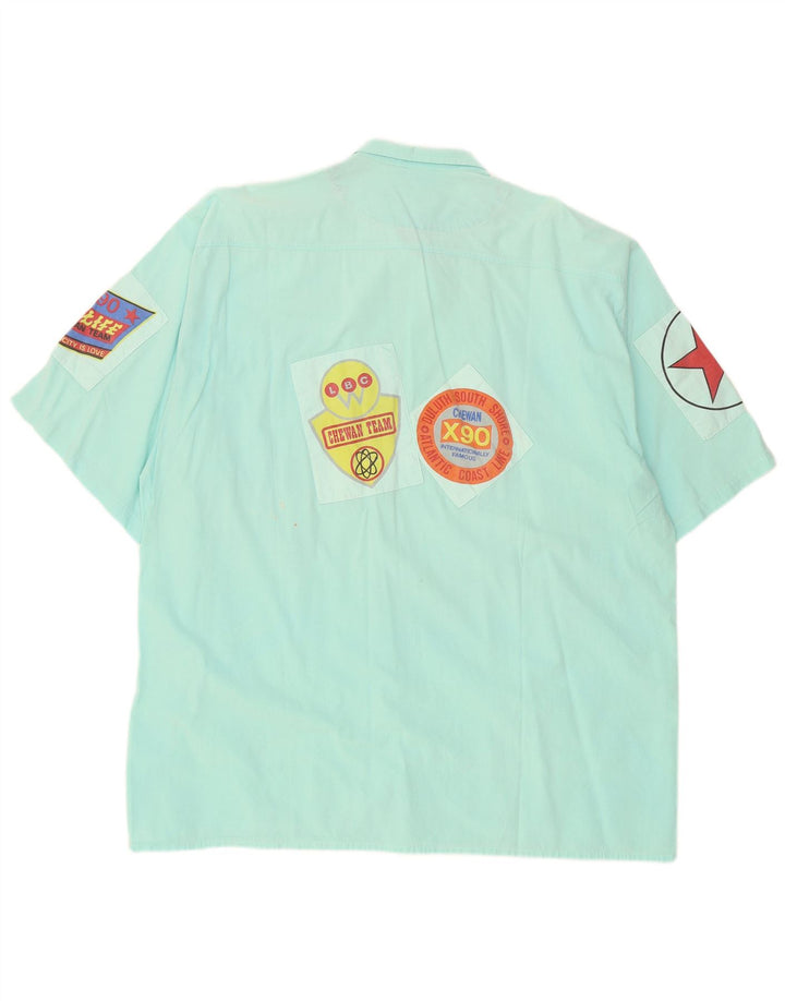 Camicia a maniche corte grafica vintage da uomo XL turchese