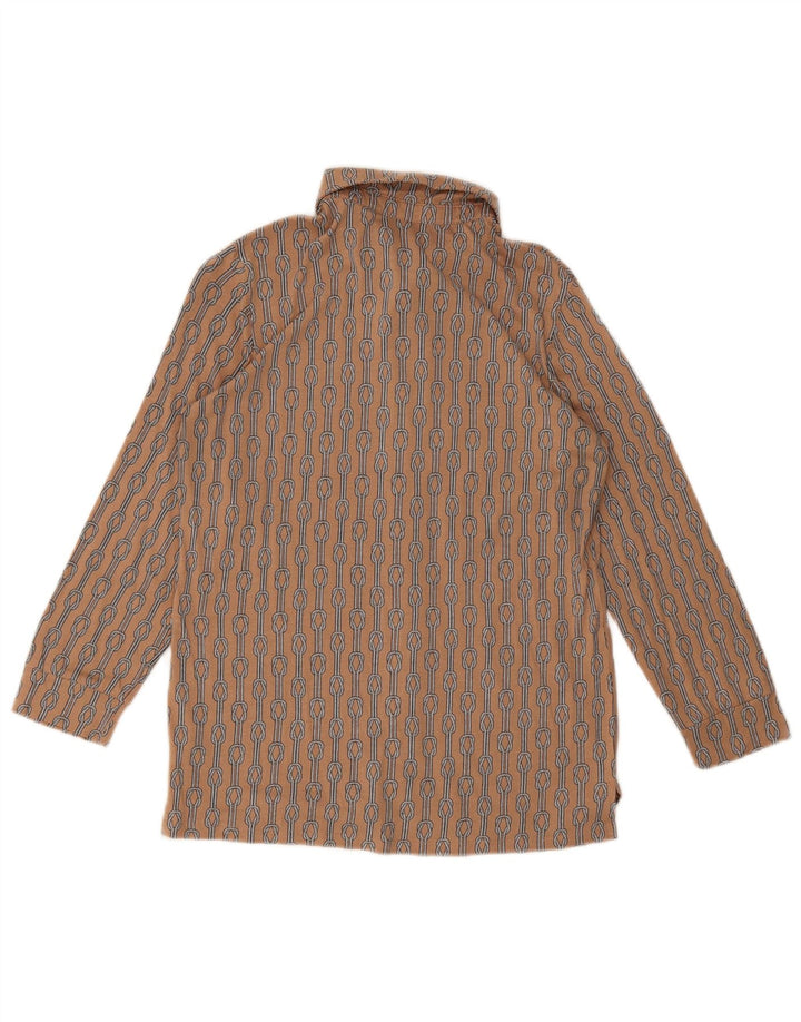 Camicia vintage da donna con motivo astratto UK 12 Marrone medio